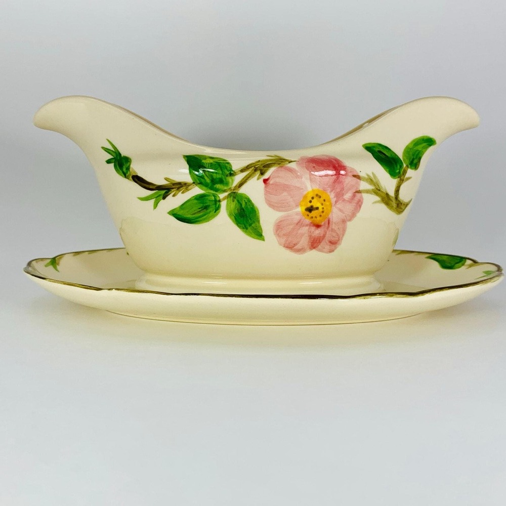 Franciscan Desert Rose Gravy Boat Attached Underplate Double Spout USA Stamp